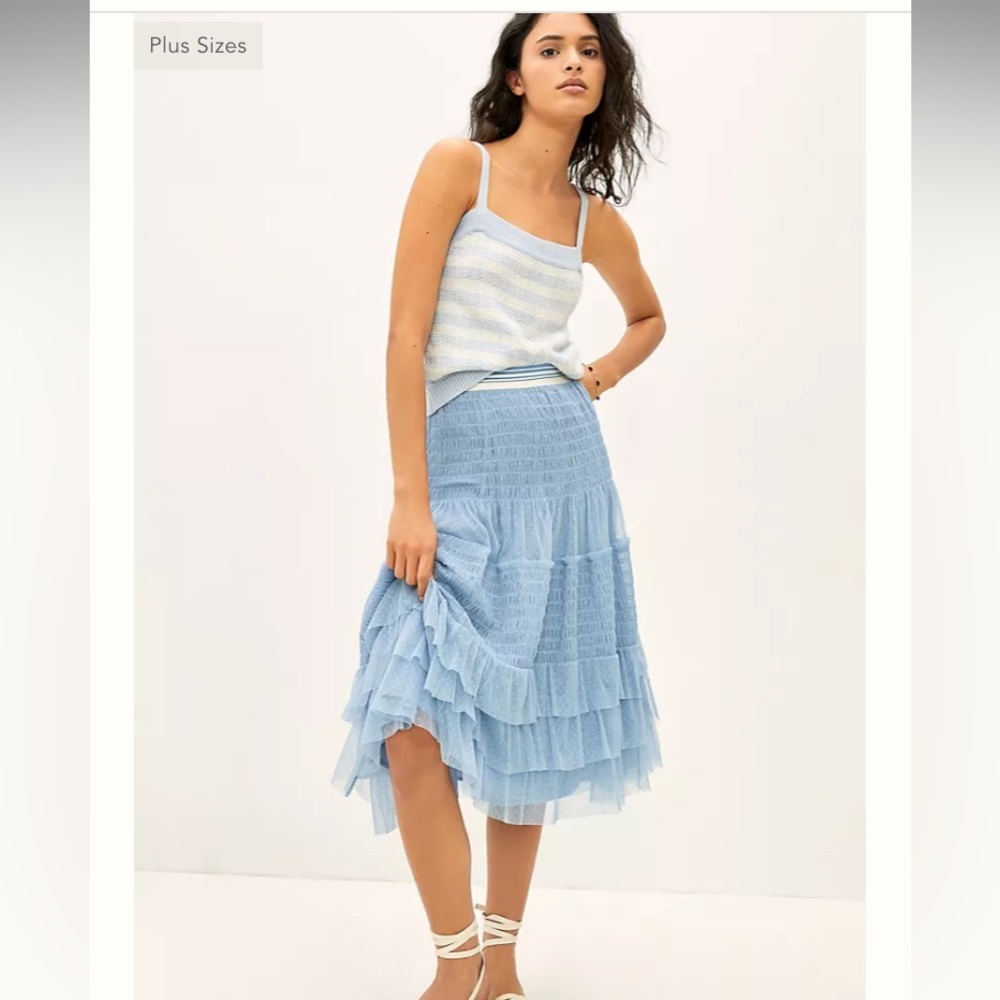 Anthropologie Light Blue Ruffled Midi Skirt - Picture 2 of 11